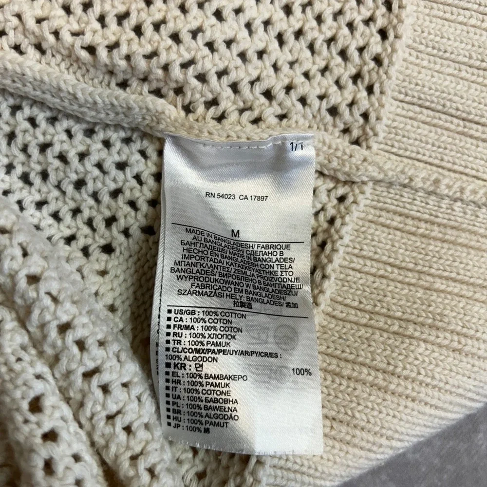 Banana Republic Cream Cotton Open Knit Polka Dot Pointelle Sweater Womens M Boho